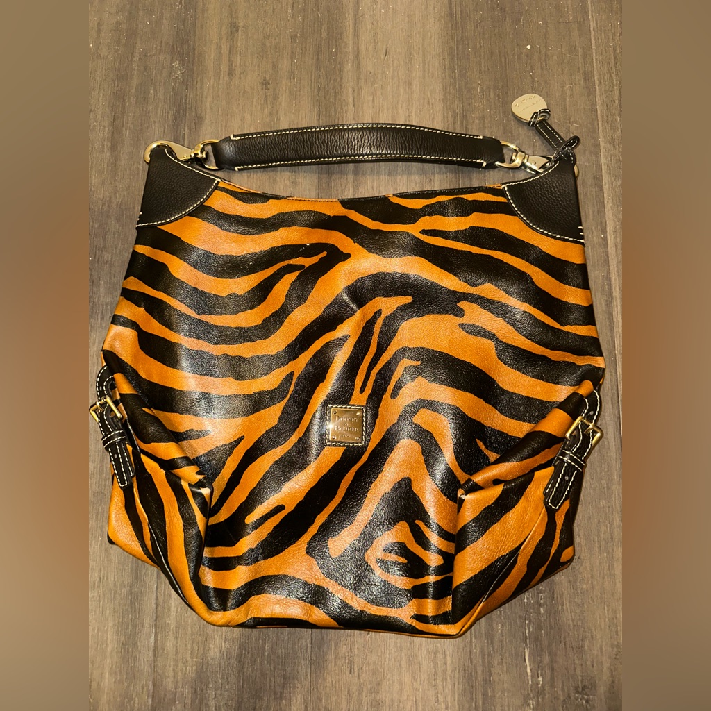 Dooney & Bourke Tiger Print Tote Purse Brown Black Bag Vintage Rare Shoulder